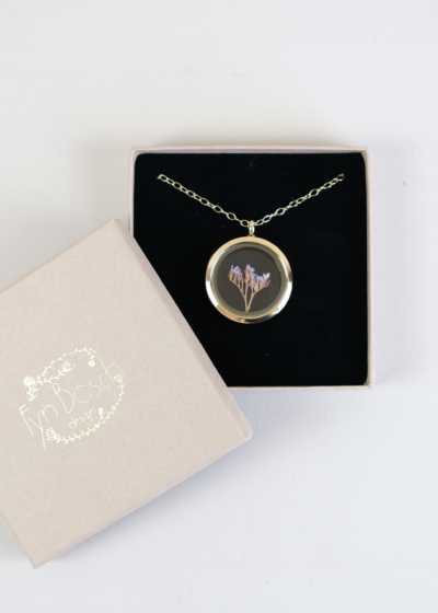 Alternative view of Floating Flora Glass Pendant Gold with Sea Lavender