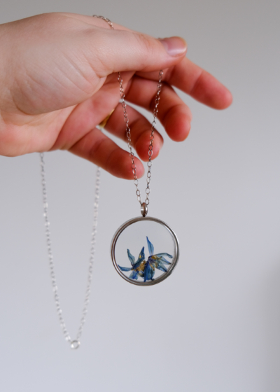Alternative view of Floating Flower Pendant with Blue Scilla in Sterling Silver