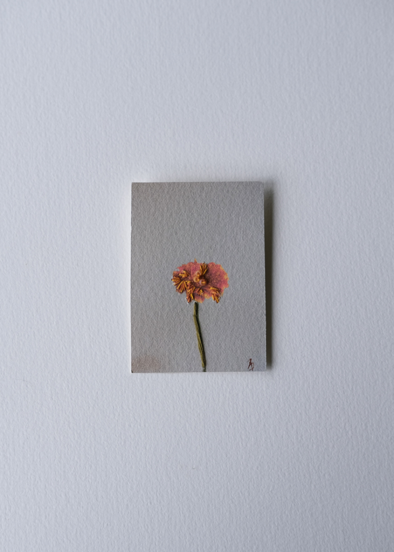 Zinnia Miniature Embroidered floral photographs. Thread, beads and Paper. Flower art. Affordable art.