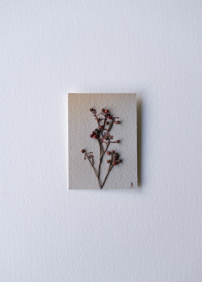 Miniature Embroidered floral photographs. Thread, beads and Paper. Flower art. Affordable art.