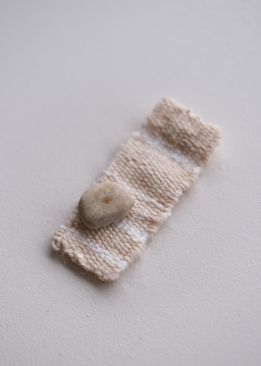 Miniature Artwork Weaving Brooch 2 - White Pebble from Greece - Image 4
