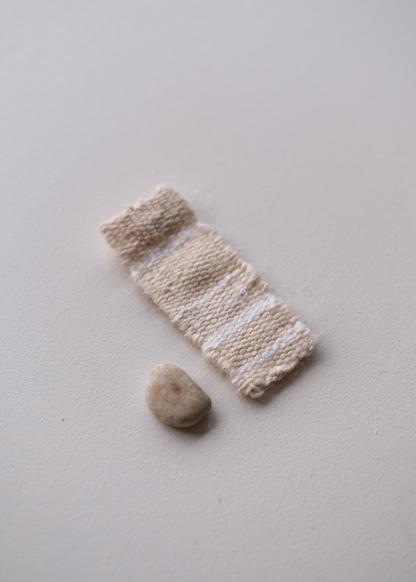 Miniature Artwork Weaving Brooch 2 - White Pebble from Greece