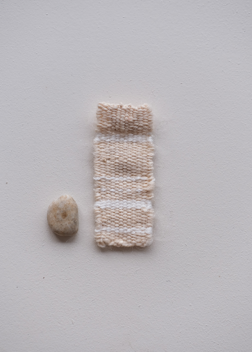Miniature Artwork Weaving Brooch 2 - White Pebble from Greece - Image 2
